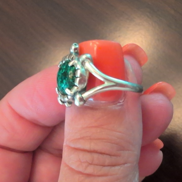 Sterling Silver Carolyn Pollack Relios Malachite Turtle Ring - Picture 8 of 9